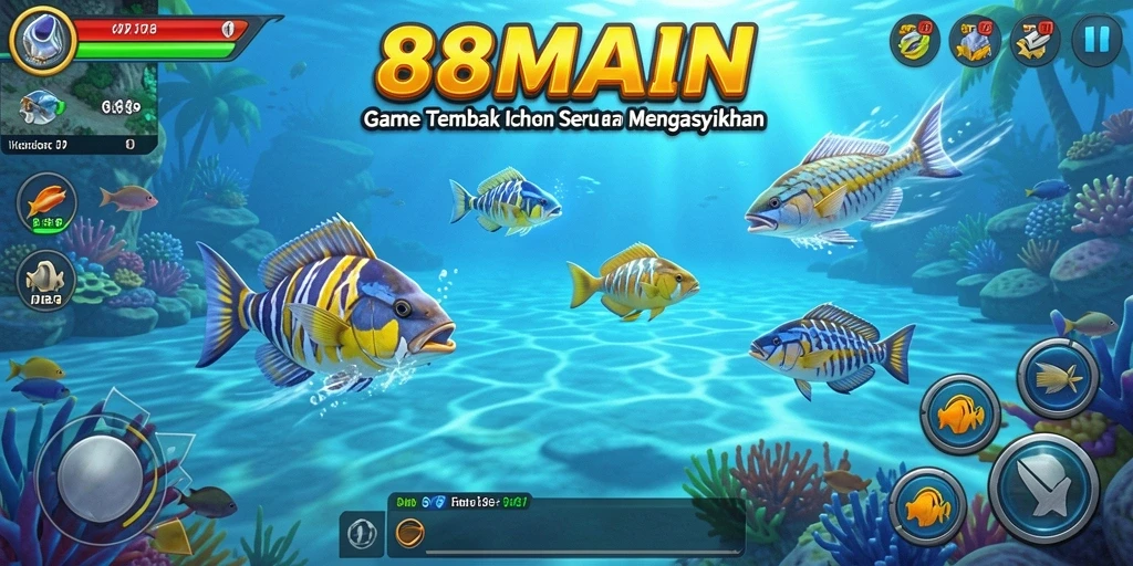 Tampilan gameplay 88MAIN yang mendebarkan saat menembak ikan.