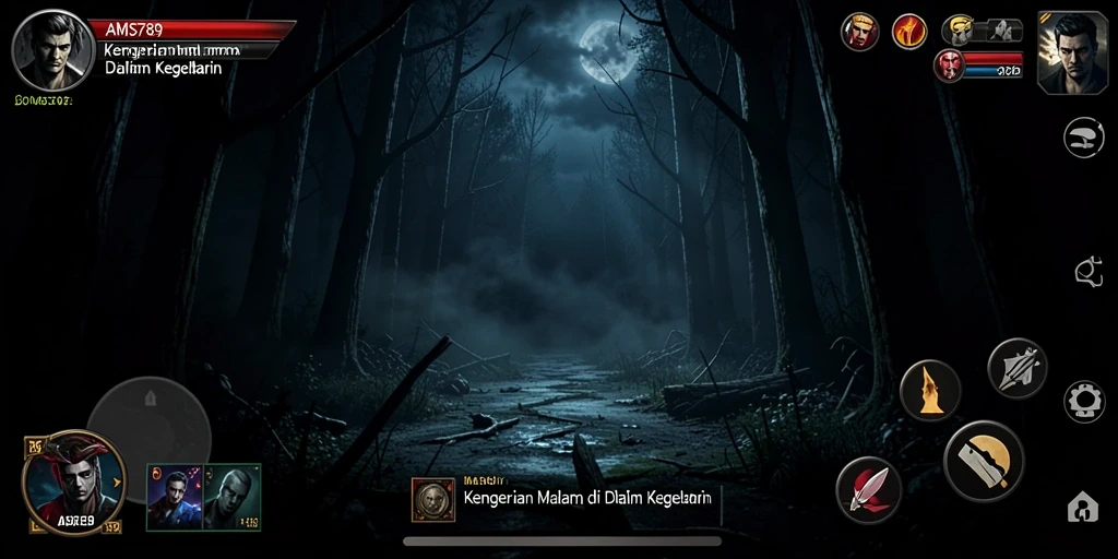 Tampilan gameplay AMS789 saat menjelajahi kegelapan yang penuh misteri.