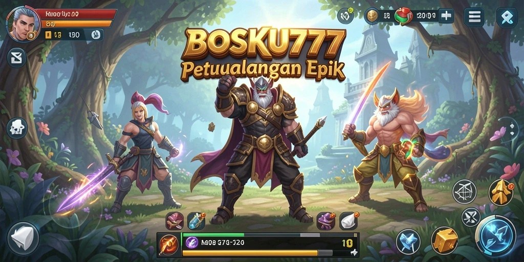 Screenshot gameplay BOSKU777 menampilkan karakter dalam aksi petualangan RPG.