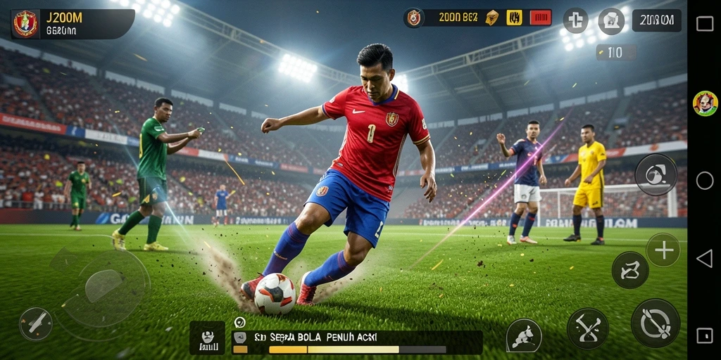 Tampilan gameplay J200M yang menegangkan dalam pertandingan sepak bola.