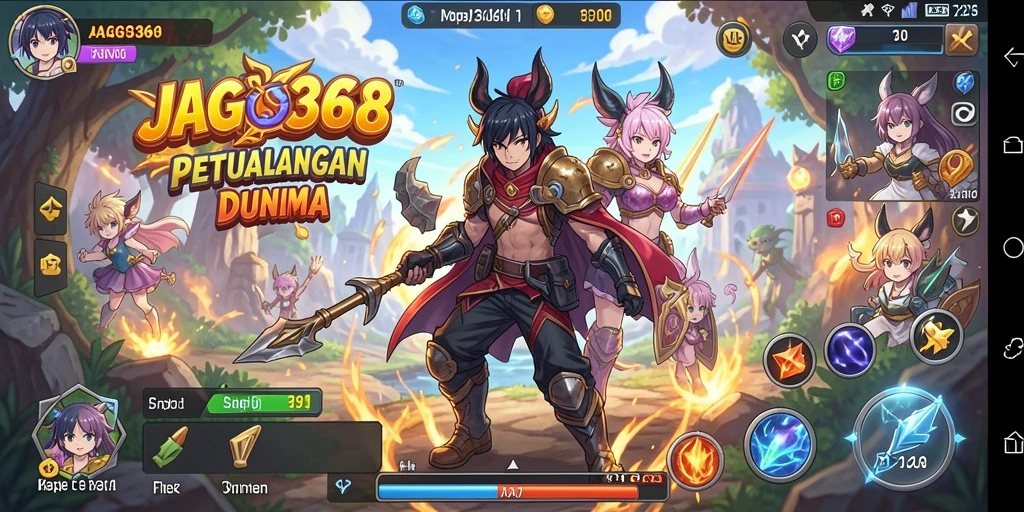 Tampilan gameplay JAGO368 dengan karakter anime dan petualangan seru.