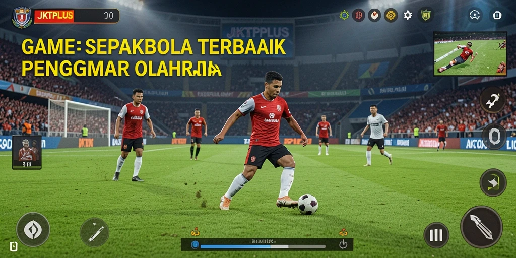 Screenshot gameplay JKTPLUS yang menampilkan aksi sepakbola yang mendebarkan.