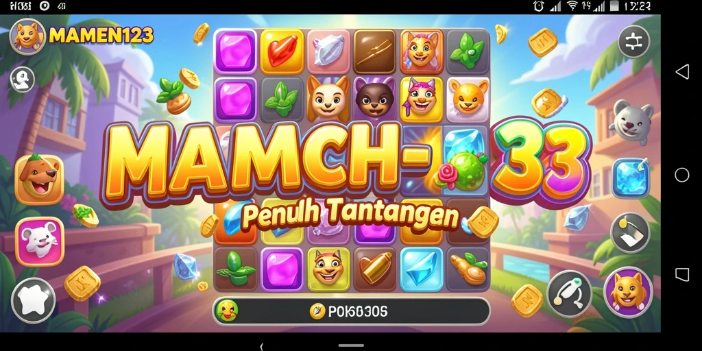 Tangkapan layar utama MAMEN123 menampilkan gameplay match-3 yang menarik.