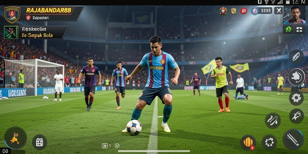 Tampilan gameplay seru di RAJABANDAR88 dengan aksi sepak bola yang mendebarkan.
