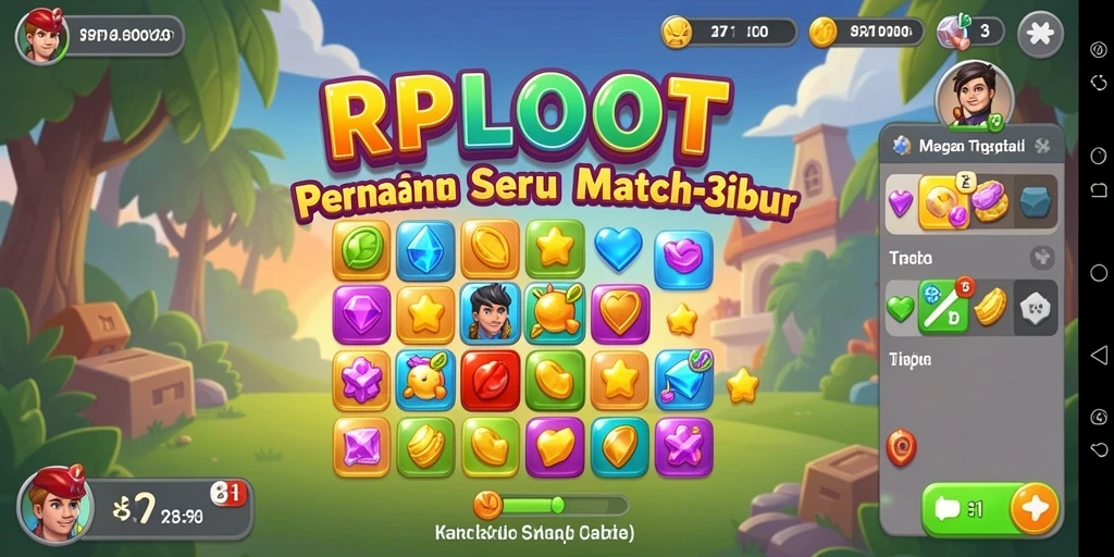 Screenshot utama RPLOOT menampilkan gameplay Match-3 yang menarik.