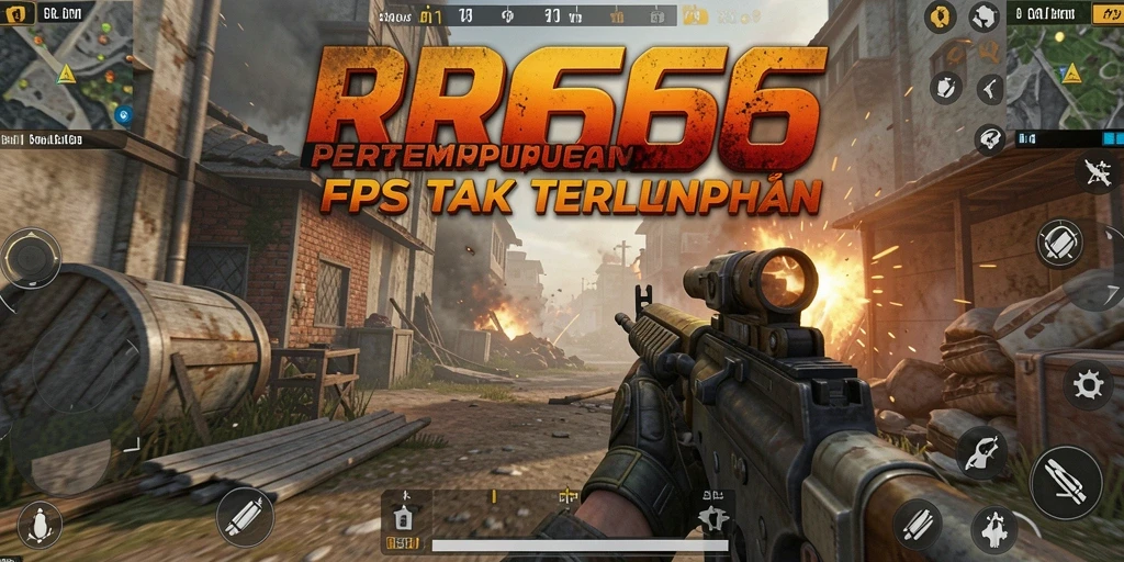 Screenshot utama RR666 menampilkan aksi tembak menembak yang seru dalam game FPS.